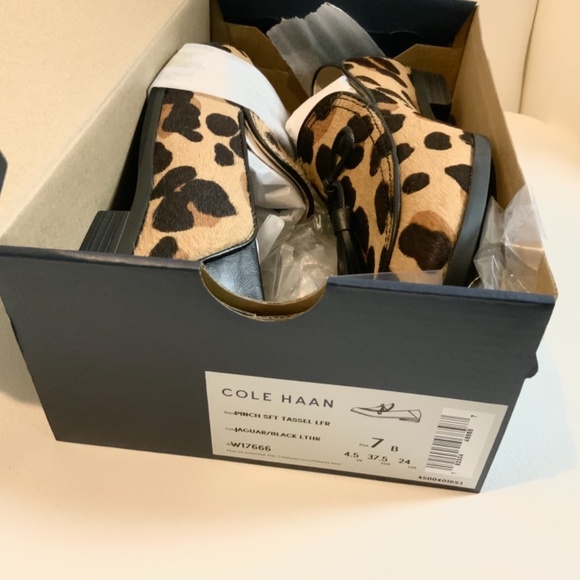 Cole Haan pinch tassel leopard loafer flat mules - Picture 11 of 16